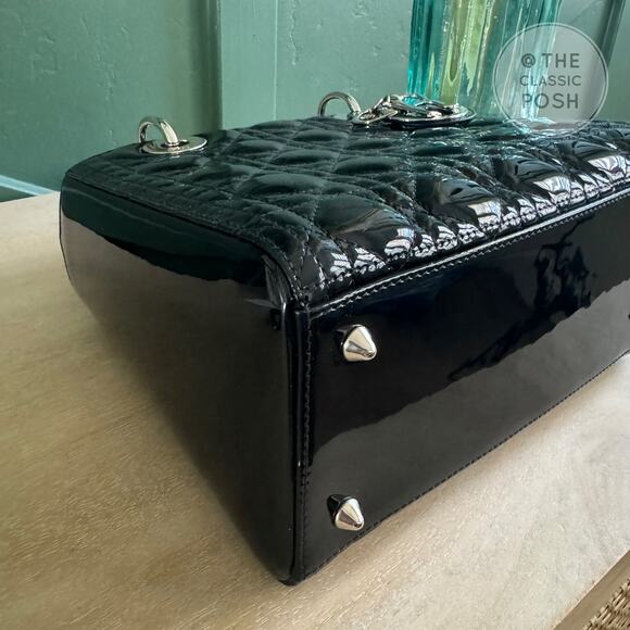 ❌SOLD❌ EUC Christian Dior Lady Patent Medium Black Silver Crossbody Bag 2017 - Picture 6 of 16